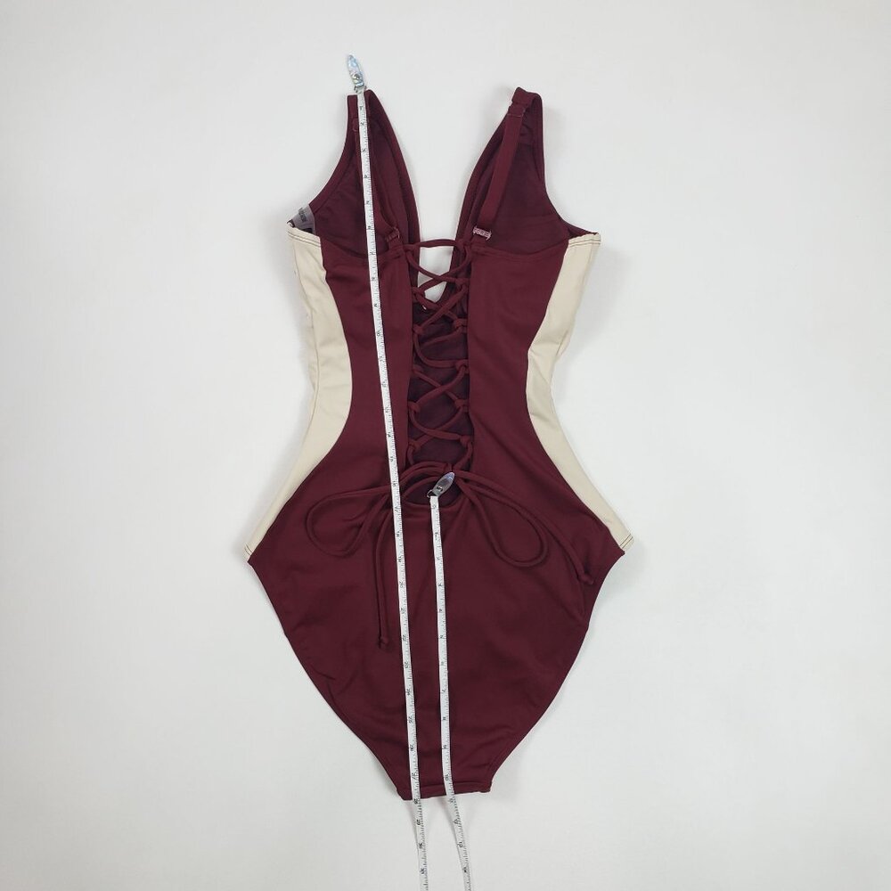 TA3 Plungey Contour One Piece Swimsuit Dark Cherry/Oat Medium X-Long Shaping NWT - Picture 5 of 13